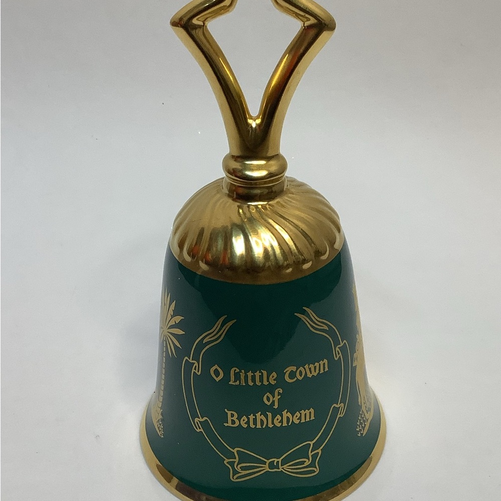 Vintage Pickard Christmas Bell Ceramic 1978 Green Gold 7" Numbered 1441 Of 3000